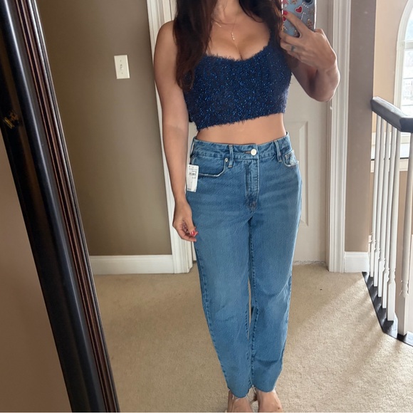 Good American indigo straight leg distressed jeans Jean denim soft size 4 - Picture 10 of 10